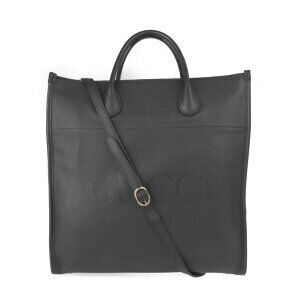 GUCCI logo tote shoulder bag embossed leather black handbag